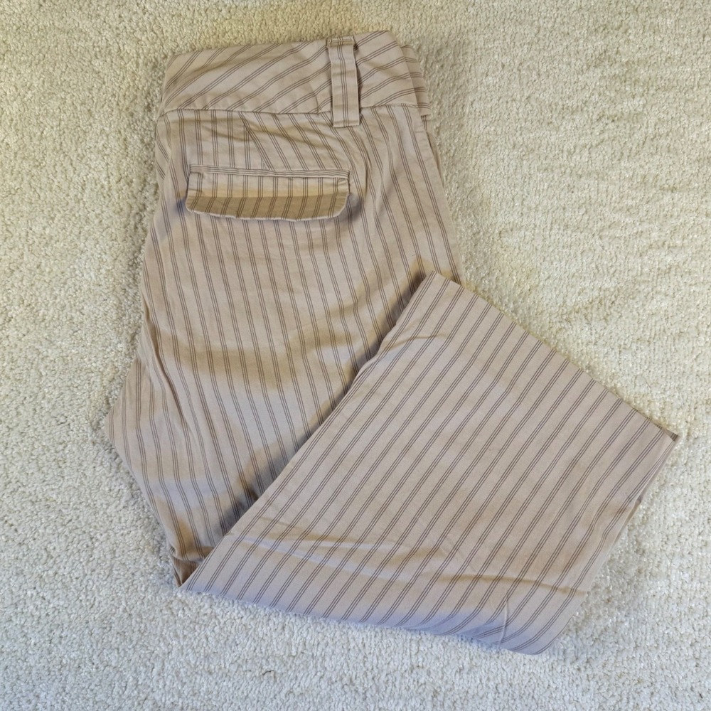VTG Y2K 2007 Banana Republic Striped Cropped Pants Size 8 Stretch Tan Casual